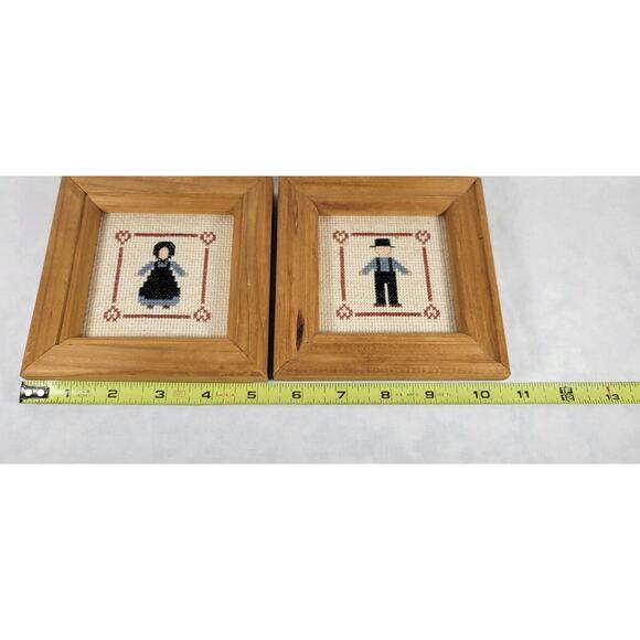 Amish Mennonite Couple Completed Cross Stitch Farmhouse Americana Rustic 5" - Picture 15 of 15